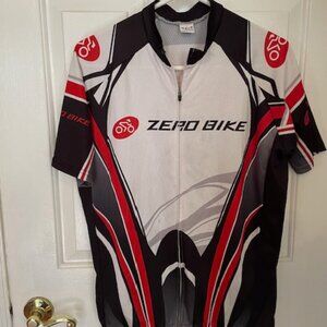 Zero Bike short-sleeve cycling jersey with red, black, and white design Large